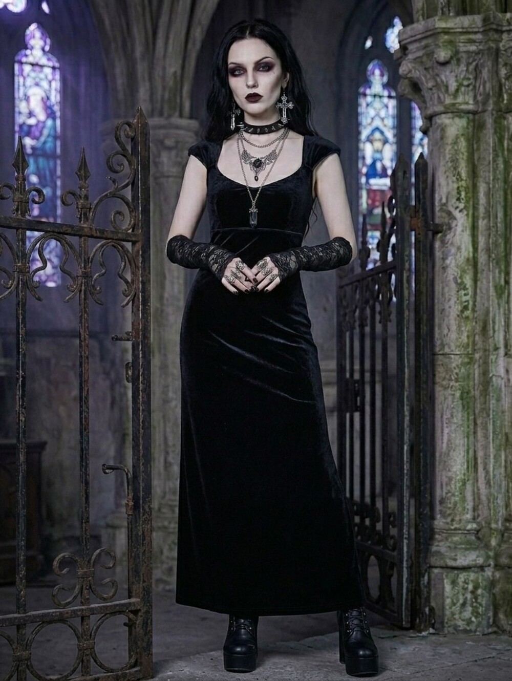 VTG Scott McClintock Petites Maxi Dress Velvet Size 4 Regent Goth Whimsigoth